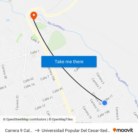 Carrera 9 Calle 17 to Universidad Popular Del Cesar-Sede Hurtado map