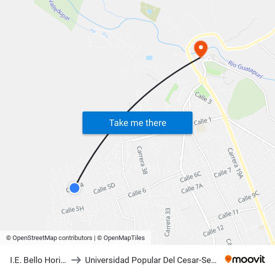 I.E. Bello Horizonte to Universidad Popular Del Cesar-Sede Hurtado map