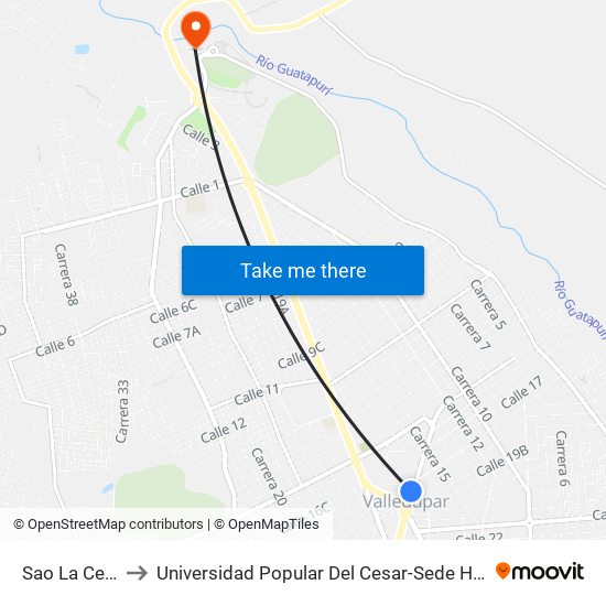 Sao La Ceiba to Universidad Popular Del Cesar-Sede Hurtado map