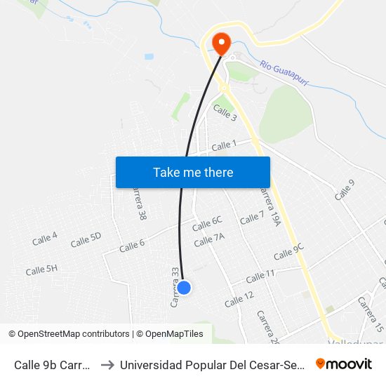 Calle 9b Carrera 31 to Universidad Popular Del Cesar-Sede Hurtado map