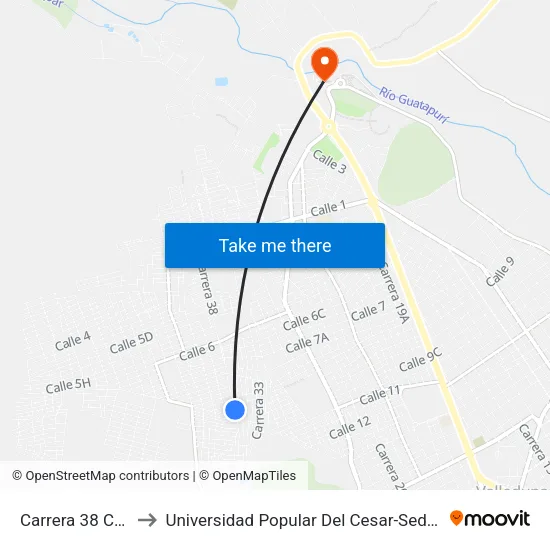 Carrera 38 Calle 9 to Universidad Popular Del Cesar-Sede Hurtado map
