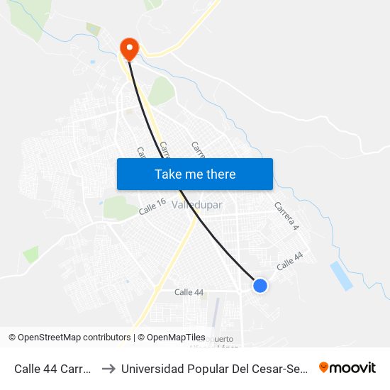 Calle 44 Carrera 5d to Universidad Popular Del Cesar-Sede Hurtado map