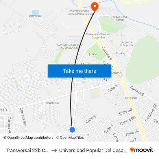 Transversal 22b Carrera 21a to Universidad Popular Del Cesar-Sede Hurtado map