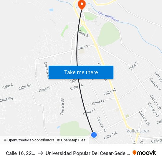 Calle 16, 22a64 to Universidad Popular Del Cesar-Sede Hurtado map
