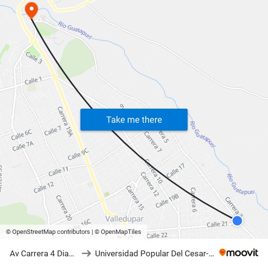 Av Carrera 4 Diagonal 20j to Universidad Popular Del Cesar-Sede Hurtado map