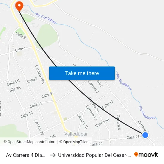 Av Carrera 4 Diagonal 20j to Universidad Popular Del Cesar-Sede Hurtado map