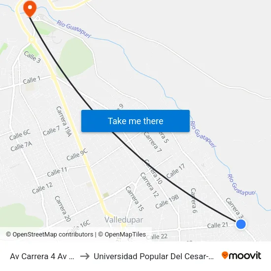 Av Carrera 4 Av Calle 21 to Universidad Popular Del Cesar-Sede Hurtado map