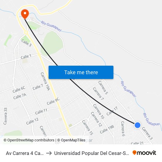 Av Carrera 4 Calle 19b to Universidad Popular Del Cesar-Sede Hurtado map