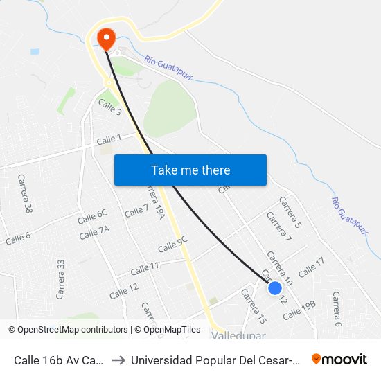 Calle 16b  Av Carrera 12 to Universidad Popular Del Cesar-Sede Hurtado map