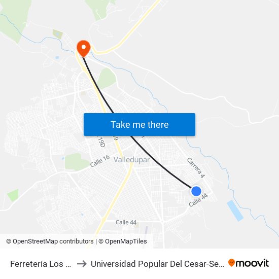 Ferretería Los Cocos to Universidad Popular Del Cesar-Sede Hurtado map