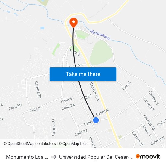 Monumento Los Poporos to Universidad Popular Del Cesar-Sede Hurtado map