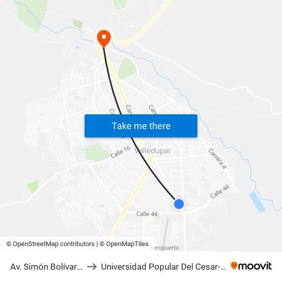 Av. Simón Bolívar Calle 41 to Universidad Popular Del Cesar-Sede Hurtado map
