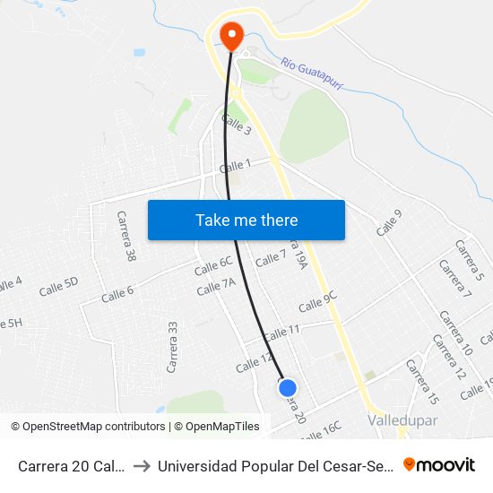 Carrera 20 Calle 13c to Universidad Popular Del Cesar-Sede Hurtado map