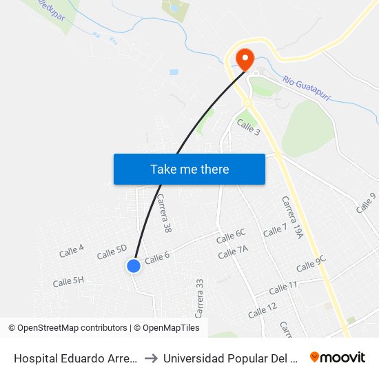 Hospital Eduardo Arredondo La Nevada to Universidad Popular Del Cesar-Sede Hurtado map