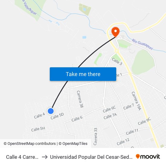 Calle 4 Carrera 47 to Universidad Popular Del Cesar-Sede Hurtado map