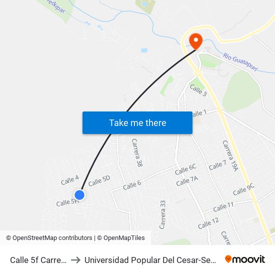 Calle 5f Carrera 50 to Universidad Popular Del Cesar-Sede Hurtado map