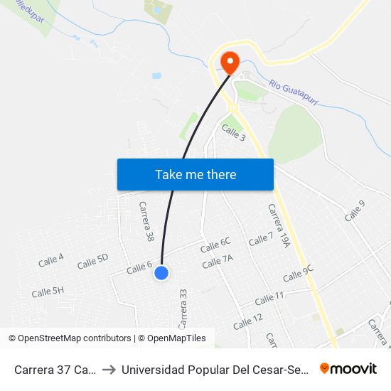 Carrera 37 Calle 6c to Universidad Popular Del Cesar-Sede Hurtado map