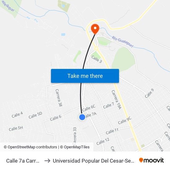 Calle 7a Carrera 26 to Universidad Popular Del Cesar-Sede Hurtado map