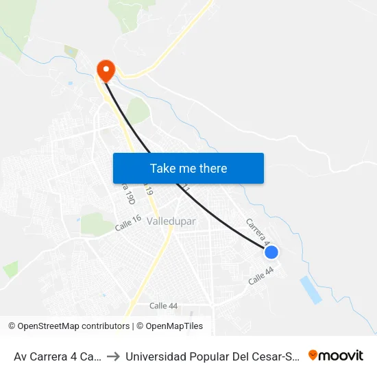 Av Carrera 4 Calle 33a to Universidad Popular Del Cesar-Sede Hurtado map
