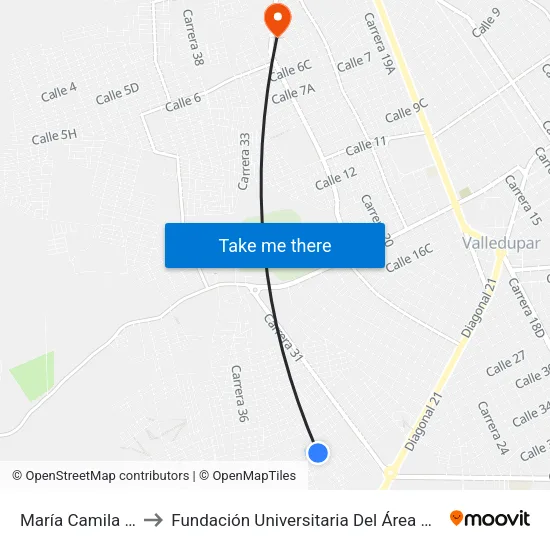 María Camila Sur to Fundación Universitaria Del Área Andina map