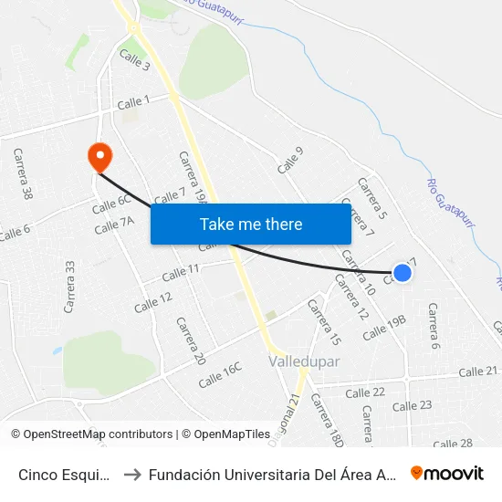 Cinco Esquinas to Fundación Universitaria Del Área Andina map