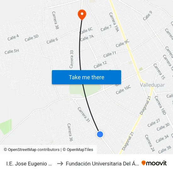 I.E. Jose Eugenio Martínez to Fundación Universitaria Del Área Andina map