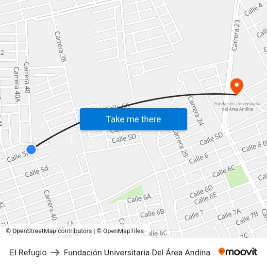 El Refugio to Fundación Universitaria Del Área Andina map