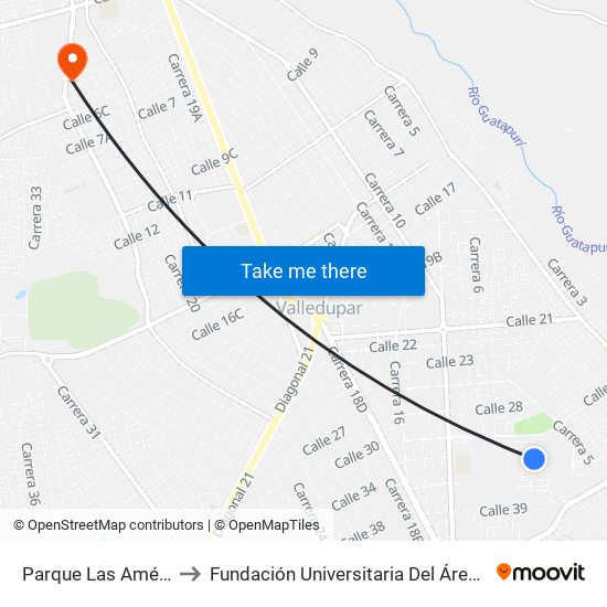 Parque Las Américas to Fundación Universitaria Del Área Andina map