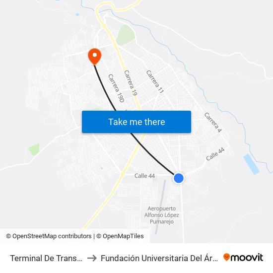 Terminal De Transportes to Fundación Universitaria Del Área Andina map