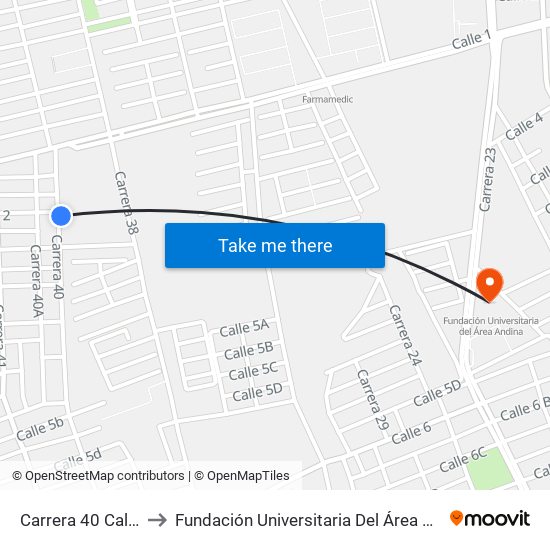 Carrera 40 Calle 2 to Fundación Universitaria Del Área Andina map