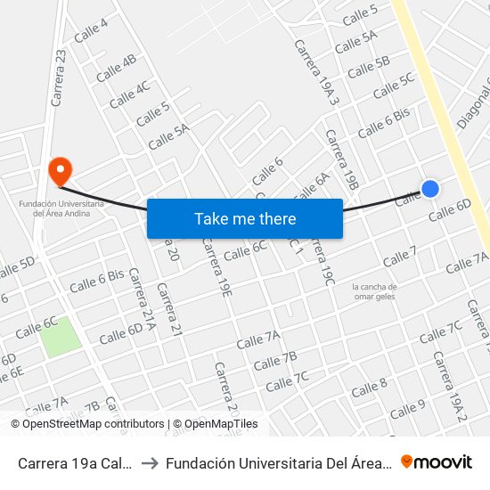 Carrera 19a Calle 6c to Fundación Universitaria Del Área Andina map