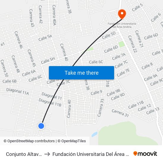 Conjunto Altavista to Fundación Universitaria Del Área Andina map