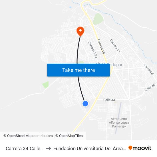 Carrera 34 Calle 20d to Fundación Universitaria Del Área Andina map