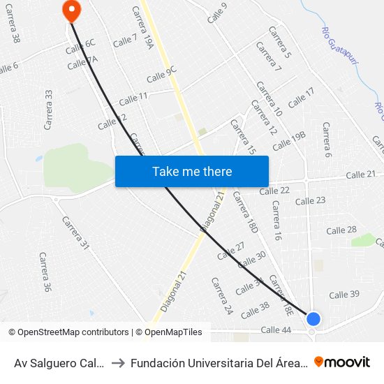 Av Salguero Calle 43 to Fundación Universitaria Del Área Andina map