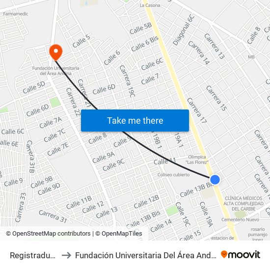 Registraduría to Fundación Universitaria Del Área Andina map