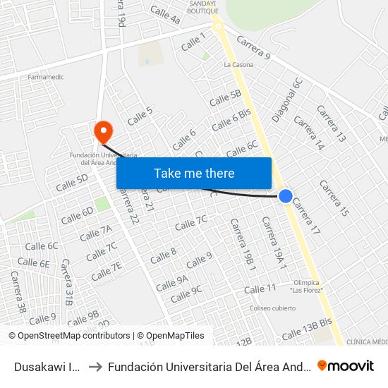 Dusakawi Ips to Fundación Universitaria Del Área Andina map