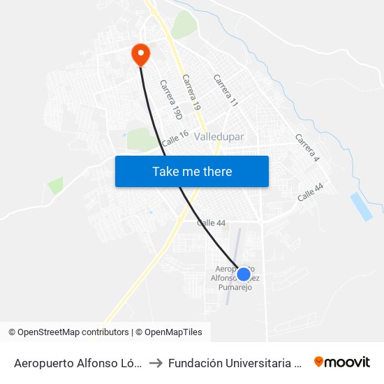 Aeropuerto Alfonso López Pumarejo to Fundación Universitaria Del Área Andina map