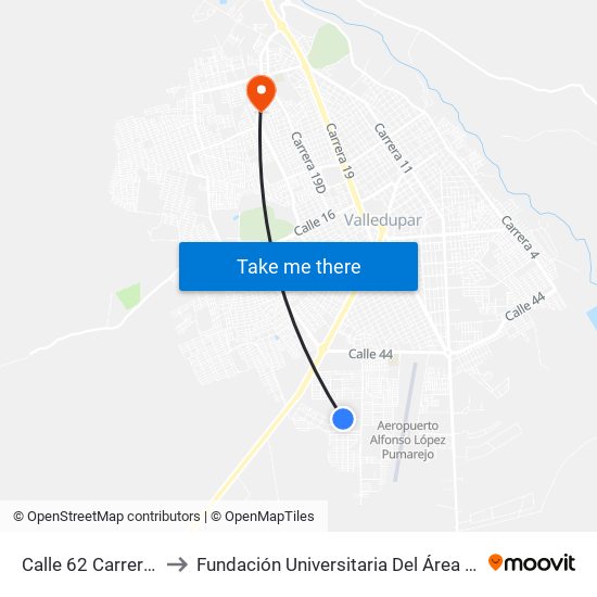 Calle 62 Carrera 29 to Fundación Universitaria Del Área Andina map