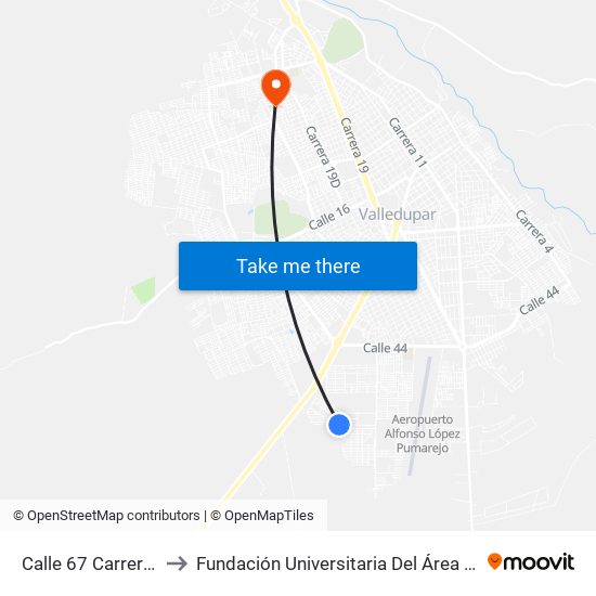 Calle 67 Carrera 31 to Fundación Universitaria Del Área Andina map
