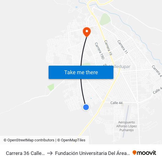 Carrera 36 Calle 20d to Fundación Universitaria Del Área Andina map