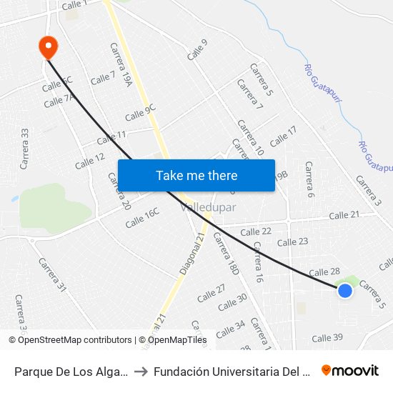 Parque De Los Algarrobillos to Fundación Universitaria Del Área Andina map