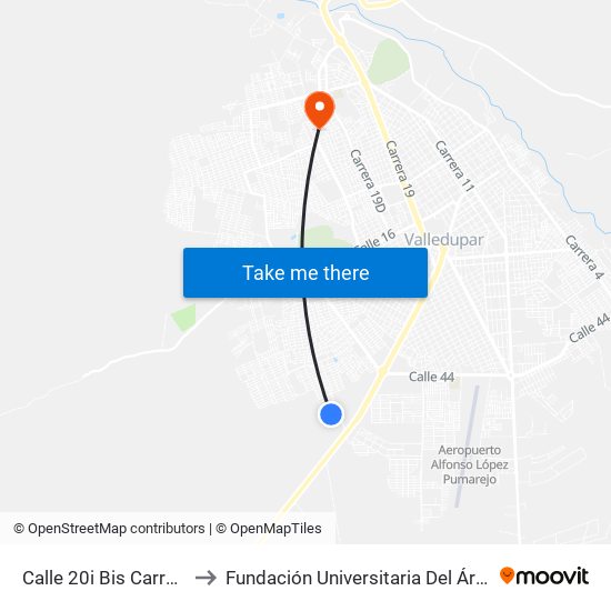 Calle 20i Bis Carrera 35a to Fundación Universitaria Del Área Andina map