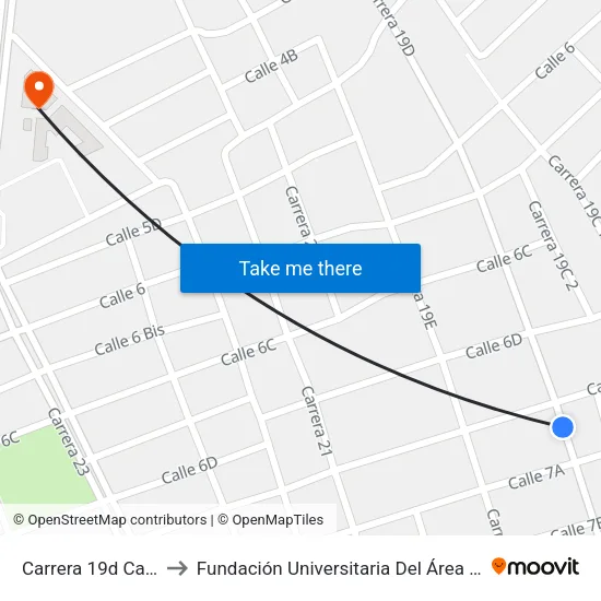 Carrera 19d Calle 7 to Fundación Universitaria Del Área Andina map