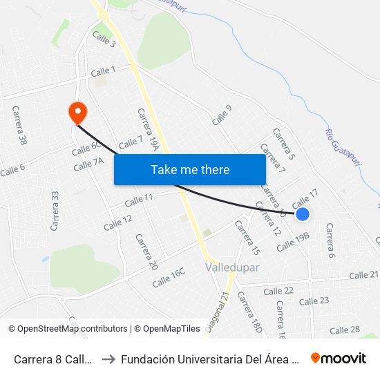 Carrera 8 Calle 18 to Fundación Universitaria Del Área Andina map