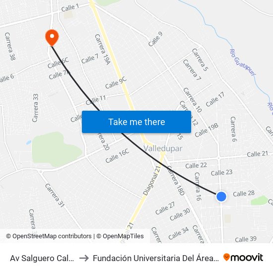 Av Salguero Calle 28 to Fundación Universitaria Del Área Andina map