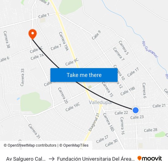 Av Salguero Calle 21 to Fundación Universitaria Del Área Andina map