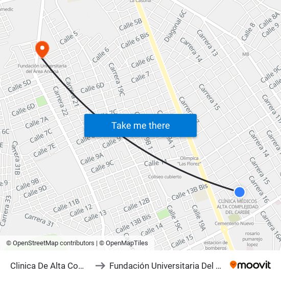 Clinica De Alta Complejidad to Fundación Universitaria Del Área Andina map