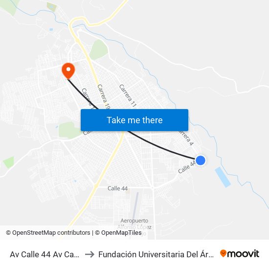 Av Calle 44 Av Carrera 4 to Fundación Universitaria Del Área Andina map