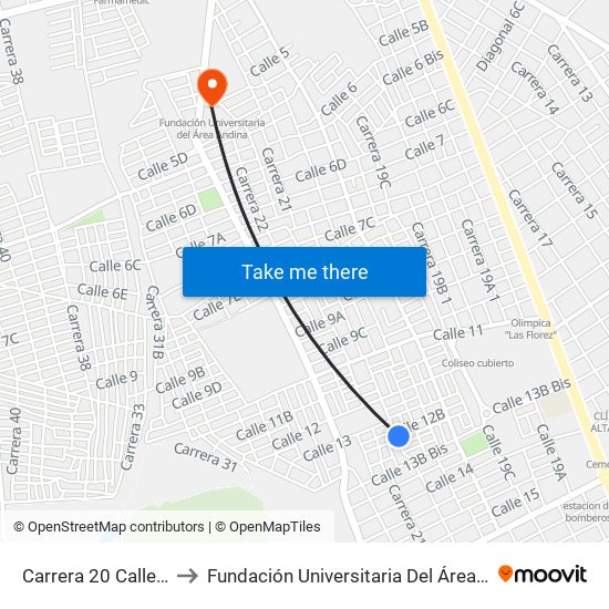 Carrera 20 Calle 12d to Fundación Universitaria Del Área Andina map