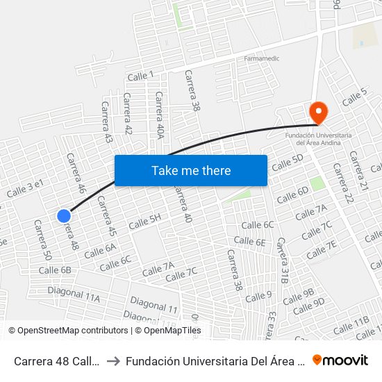 Carrera 48 Calle 5c to Fundación Universitaria Del Área Andina map